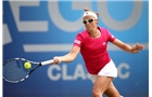 BIRMINGHAM, ENGLAND - JUNE 13:  Kirsten Flipkens of Belgium in action against Barbora Zahlavova Strycova of the Czech Republic during Day Five of the Aegon Classic at Edgbaston Priory Club on June 13, 2014 in Birmingham, England.  (Photo by Jordan Mansfield/Getty Images for Aegon)